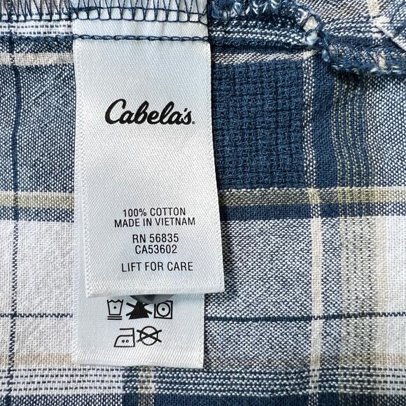 CABELAS‎ Blue White Tan Plaid Short Sleeve Button Down Mens XL Outdoors - Picture 5 of 6